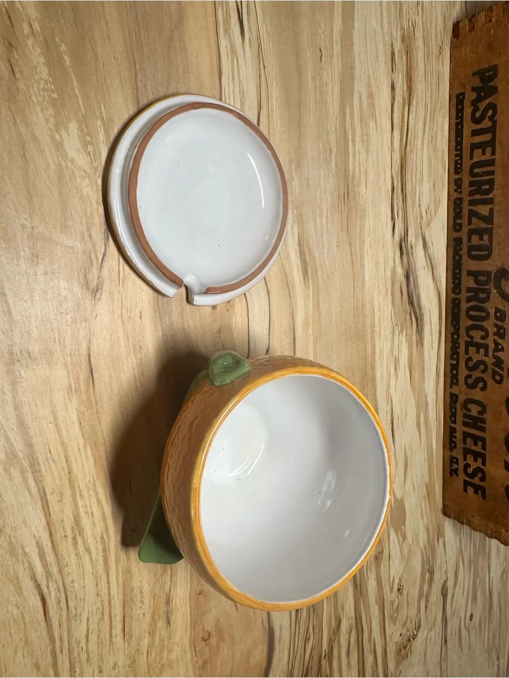 Vintage Italian Ceramic Orange Jam Pot Sugar Bowl Spoon Slot Made in Italy